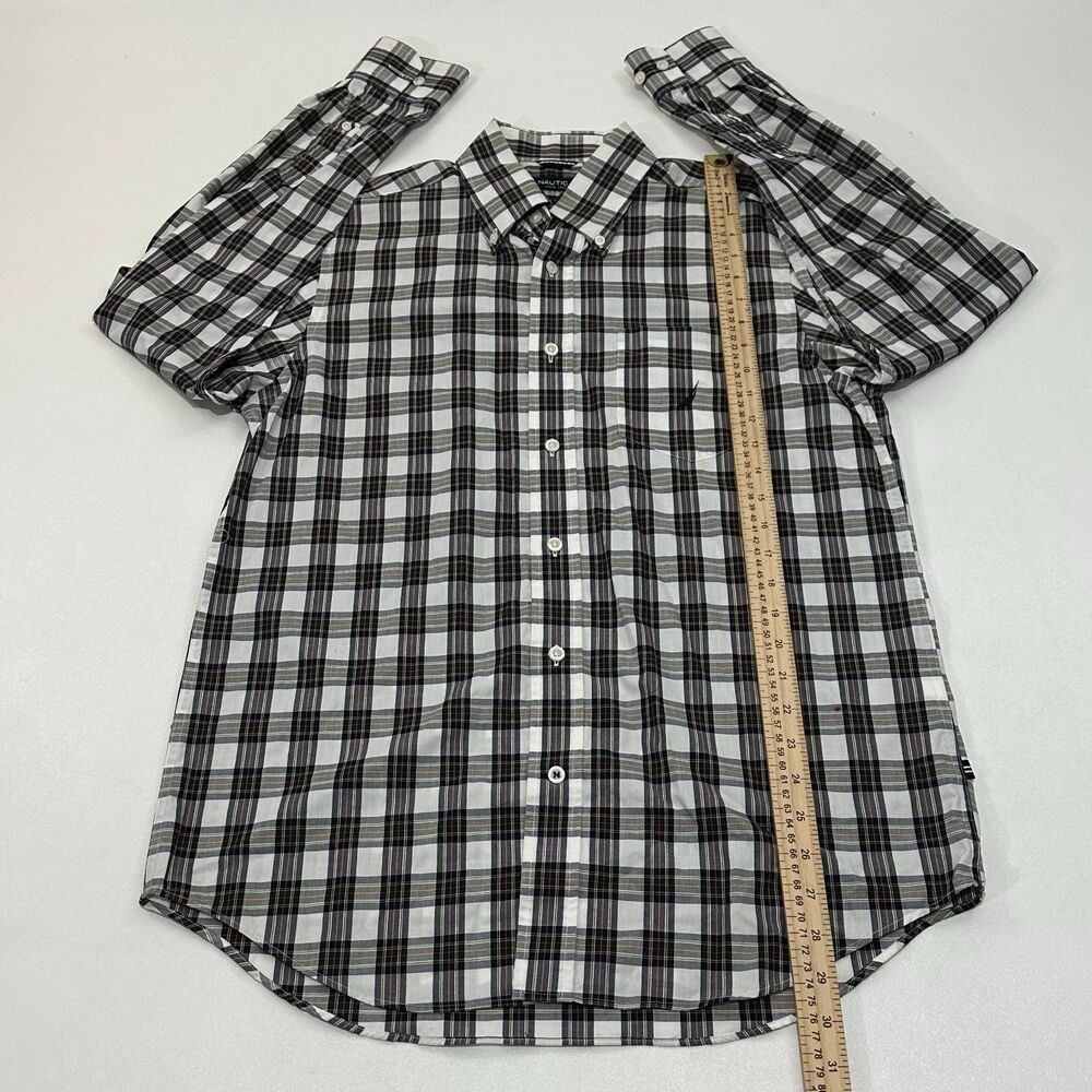 Nautica Men's Button-Down Plaid Shirt White Size M - Picture 4 of 5